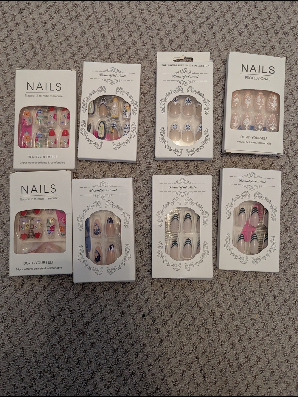 Professional Press-On Nail Set - Assorted Pink & Nude Designs